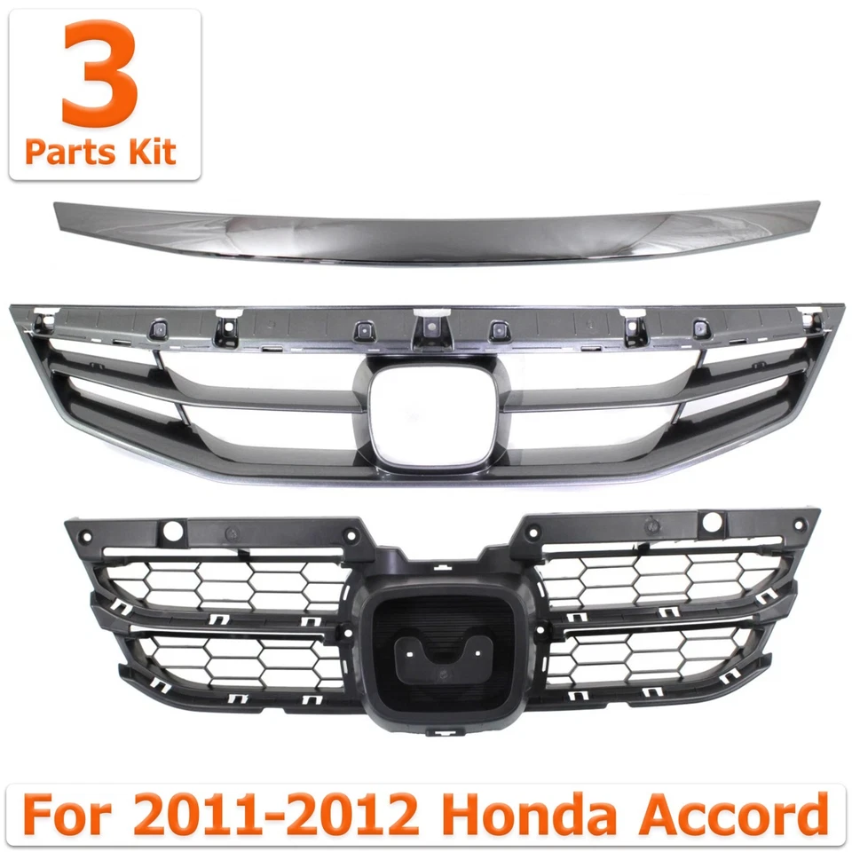 Front Grille Assembly + Mounting Panel + Chrome Molding For 2011-12 Honda Accord Foto 1 de 2