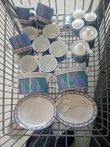 22 Pcs. DANSK Intl Designs Mosaic Tile WAVE cups & saucers Gravy S/p Or U Pick - Picture 1 of 6