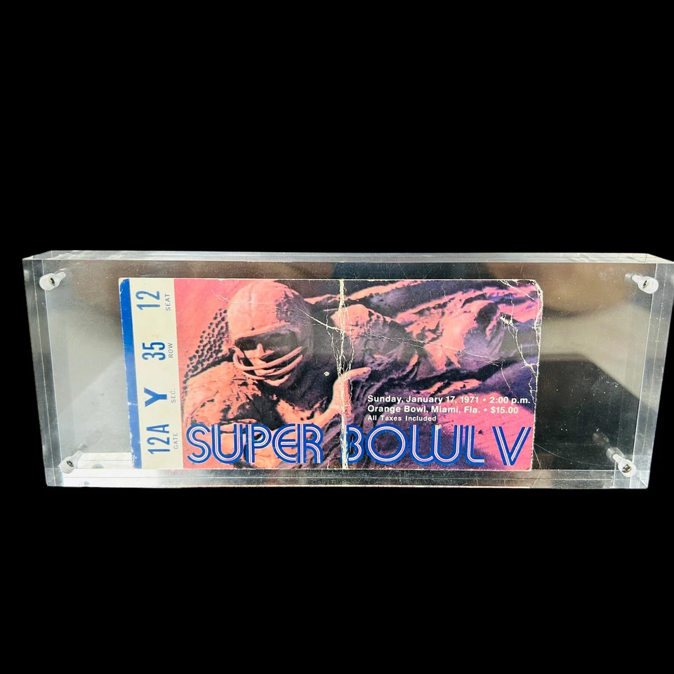 Boleto del Super Bowl V 1971 NFL Colts vs Dallas Cowboys Gino Cappelletti automático Foto 1 de 4