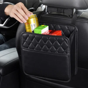 Car Seat Storage Bag Black PU Leather Hanging Pocket Car Interior Accessories - Picture 1 of 14
