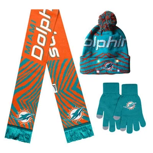 FOCO X Zubaz NFL 3 Pack Glove Scarf & Hat Outdoor Winter Set, Miami Dolphins - Picture 1 of 6