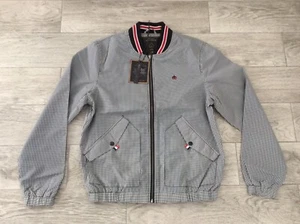 MENS MERC LONDON LIGHTWEIGHT GINGHAM CHECK BOMBER JACKET BLACK SIZE M - Picture 1 of 2