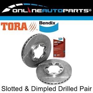 2 Front Disc Rotors Slotted Drilled + Bendix 4wd Brake Pads for GU GR Y61 Patrol - Picture 1 of 6