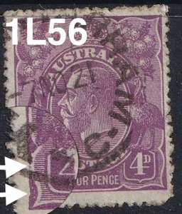 AUSTRALIA KGV 4d VIOLET VARIETY FRAME WORN SINGLE WMK ACSC 111(1)I sg 64 CV$80 - Picture 1 of 3