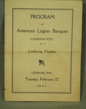 Program American Legion Banquet Loudoun Post no.34 Leesburg Virginia vtg old