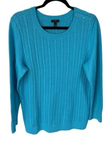 Talbots Plus Cable Knit Blue Sweater Size 1X Button Accent - Picture 1 of 5