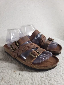 White Mountain Holland Women Sandals 6 Brown Leather Open Toe Slide Flat Shoes - Picture 1 of 19