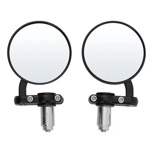 Black 3" Round 7/8" Handle Bar End Mirrors Fit For Honda BMW Cafe Racer Bobber - Picture 1 of 12