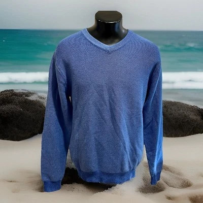 SUÉTER DE MANGA LARGA CON CUELLO EN V AZUL ALGODÓN DE COLECCIÓN TALBOTS PARA HOMBRES Grandpa Beach Resort Foto 1 de 4