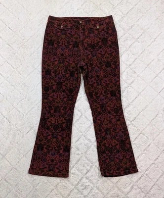 Free People Pants Womens 10 Purple Red Paisley Corduroy Cropped Flare Boho - Image 1 of 4