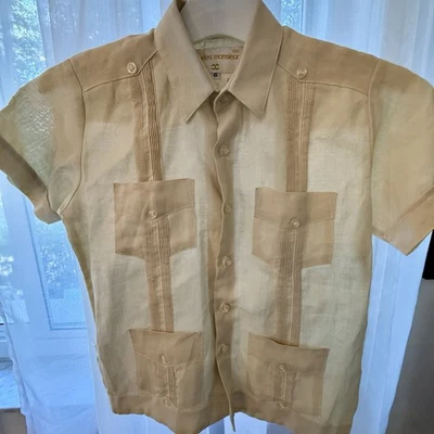 Boys Ivory/ Cream /Beige Guayabera Shirt 100% Linen With Four Pockets Size 6 - Image 1 of 4