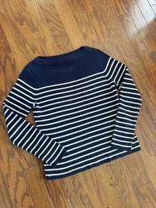 Lauren Ralph Lauren Sz M Cotton Nautical Stripe Sweater Navy White Coastal - Picture 1 of 6