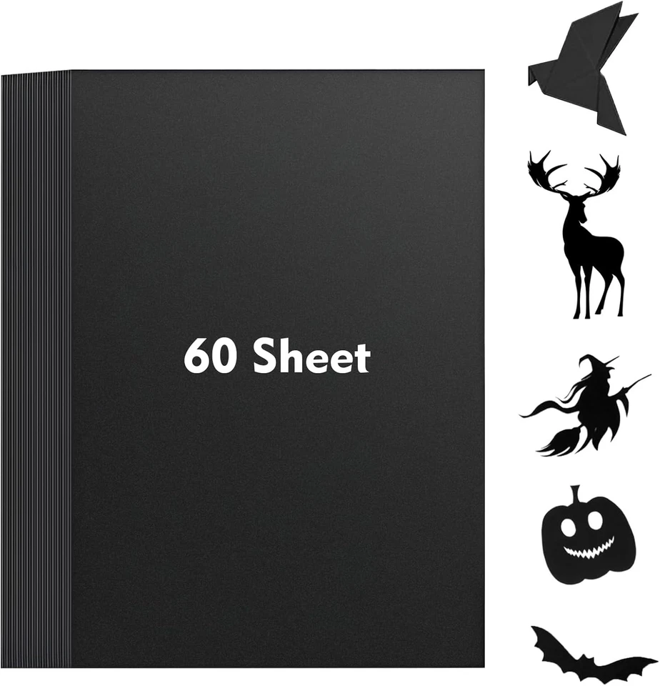 Black Cardstock Paper, 60 Sheets Card Stock Thick 92 Lb, Heavy Weight Cover Stoc - Image 1 of 4
