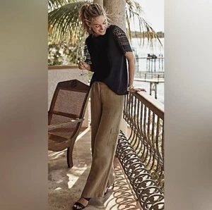 J. Jill Linen & Rayon Wide Leg Cargo Pants Coconut Shell Size 16 Tall - Picture 1 of 8