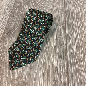 salvatore ferragamo tie Men’s 100% SILK Italy Luxury Brown green horns Necktie - Picture 1 of 3
