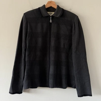 Cardigã feminino vintage anos 90 St. John Santana malha 12 zíper completo listrado preppy - Imagem 1 de 4