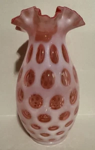 Fenton Cranberry Opalescent Coin Dot 10.25” Vase - Picture 1 of 4