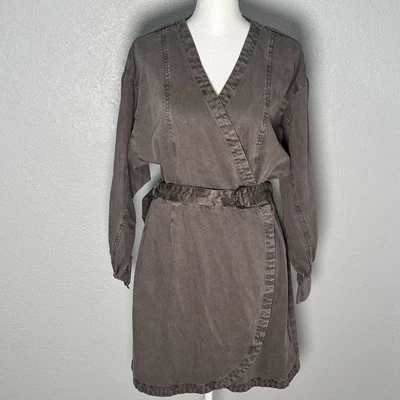 Mini Vestido Young Fabulous & Broke YFB Zeplin Manga Larga Envolvente Taupe Talla S Foto 1 de 4