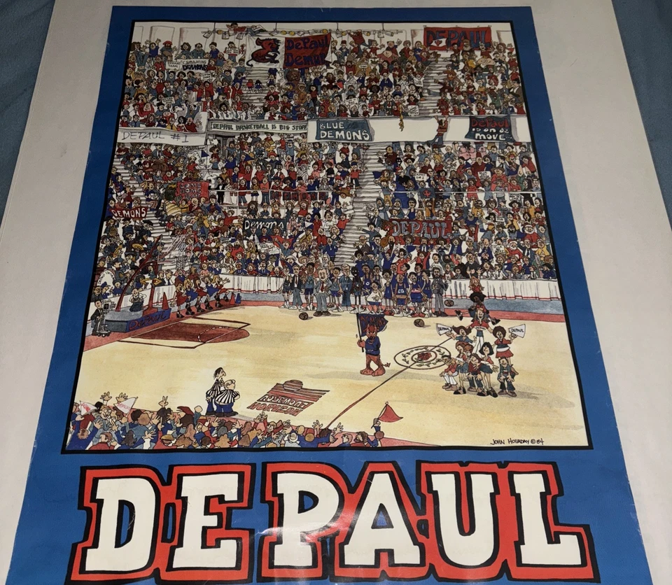 Vintage 1984 DePaul Blue Demons Poster Illust Holladay Rosemt Horizon Caricature - Image 1 of 4