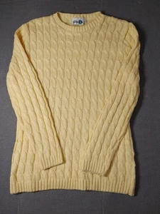 Paul Harris Vintage Pullover Zopfmuster Rundhalsausschnitt hellgelb USA Größe Large. - Bild 1 von 11
