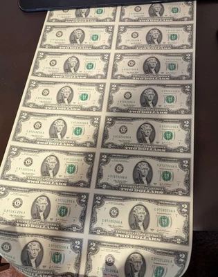 2003-A $2 FRN Uncut Sheet Of 16 Chicago District - Image 1 of 2