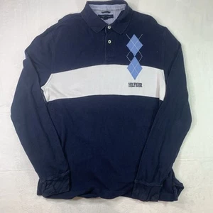 Tommy Hilfiger Men’s Polo Shirt L Classic Fit Long Sleeve Navy Preppy Casual - Picture 1 of 8