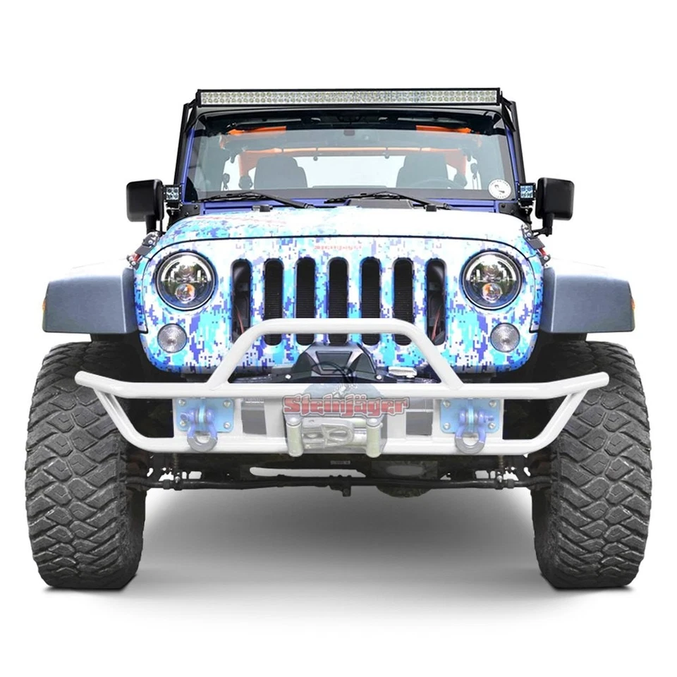 For Jeep Wrangler JK 18 Full Width Cloud White Front Winch Tubular Bumper w Hoop Foto 1 de 1