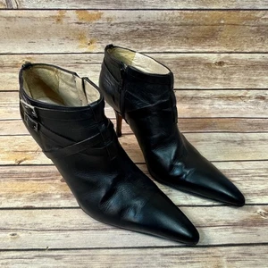 Manolo Blahnik Womens Black Leather Pointed Toe High Heel Ankle Boots 38 - Picture 1 of 12