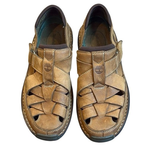 Timberland Sandali da Pescatore in Pelle Uomo 8W Marrone Chiaro Casual Gancio e Passante