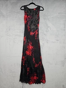 USA Vintage MANNEQUINES Maxikleid Gr. L schwarz rot Kirschblüten Seide elegant - Bild 1 von 11