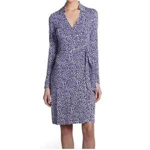 Diane Von Furstenberg New Jeanne Two Blue Leopard Wrap Dress size 12 - Picture 1 of 6
