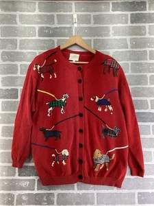 Susan Bristol Strickjacke Pullover verziert Hunde Samtknöpfe 1995 Größe 1x - Bild 1 von 5