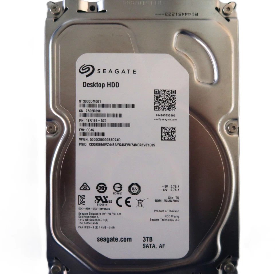 Seagate ST3000DM001 1ER166-570 CC46 TK Thailand 3TB (Z502) 3.5" Sata HDD 01/2016 - Image 1 of 1