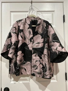 Misook jacket XL floral pink tulip sleeve Jacquard metallic black lavender - Picture 1 of 10