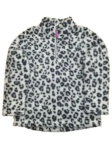 Toddler Girls Black & White Zip-Up Fuzzy Faux Fur Leopard Print Sweatshirt 5t - Picture 1 of 1