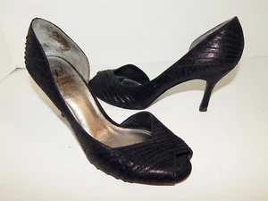 Adrianna Papell 8 M Black Ruched Leather Open Toe Pumps - Picture 1 of 6