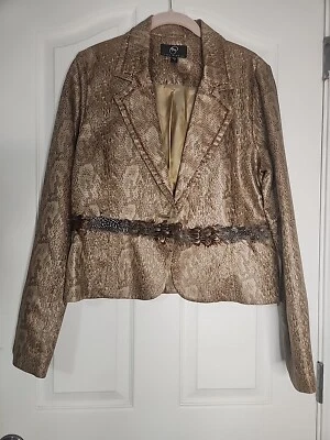 Chaqueta Blazer Anthropologie True Meaning Imitación Piel de Serpiente con Cintura de Plumas Talla 12 Foto 1 de 4