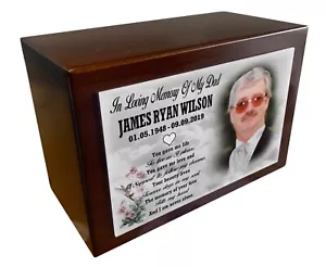 Personalised photo urn for human ashes, Dad memorial design, Keepsake urn. - Picture 1 of 20