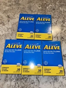 Aleve Naproxen Pain Reliever/Fever Reducer 220mg LOT x5 x50 Caplets EXP 09/2025+ - Picture 1 of 8