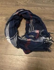 Vintage Abercrombie & Fitch Silk & Wool Navy Blue Maroon White Scarf One Size - Picture 1 of 7