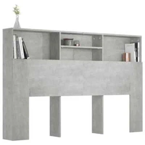 Grey concrete effect, wooden headboard with display shelves. - Picture 1 of 3