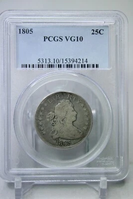 1805 Draped Bust Silver Quarter 25C PCGS VG10 #4214 - Image 1 of 4