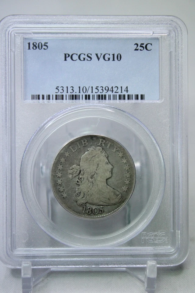 1805 Draped Bust Silver Quarter 25C PCGS VG10 #4214 - Image 1 of 4