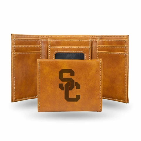 USC Trojans Laser Engraved Brown Trifold Wallet Cover