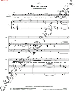 NEW The Horseman for Baritone or Tenor solo  and piano MLB-121024.1 (HORSE) - Image 1 of 2