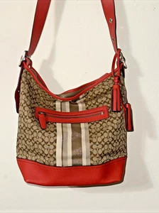 Coach Legacy Signature Stripe Orange Duffle Jacquard Leather Bag 19918 - Picture 1 of 10