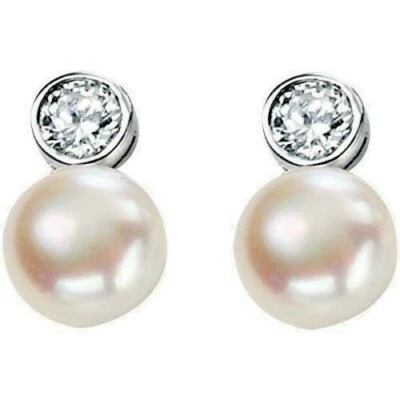 Orecchini A Perno Con Perle D'Acqua Dolce In Argento Sterlingo 925 Con Marchio - Immagine 1 di 3