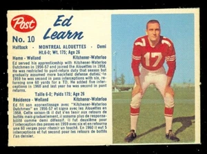 1962 POST CANADA CFL # 10 ED LEARN NM $3.49 SHIPPING CANADA * - Picture 1 of 2