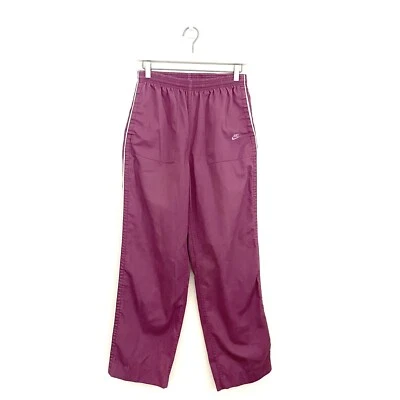 Calça Nike Vintage Anos 80 Grande Perna Reta Puxar Lona Roxa Logotipo Swoosh EUA - Imagem 1 de 4