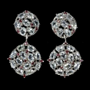 925 Sterling Silver Earrings Oval Aquamarine Rhodolite Natural Gemstone jewelry - Picture 1 of 14